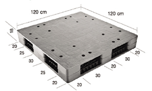 1,200x1,200x180 mm พาเลทพลาสติกแบบกลับด้านได้