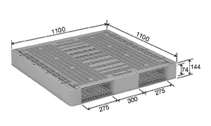 1,100x1,100x144 mm พาเลทพลาสติก 2 ทาง กลับด้านได้